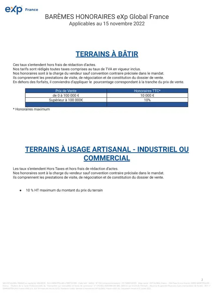 Baremes honoraires BSD immo