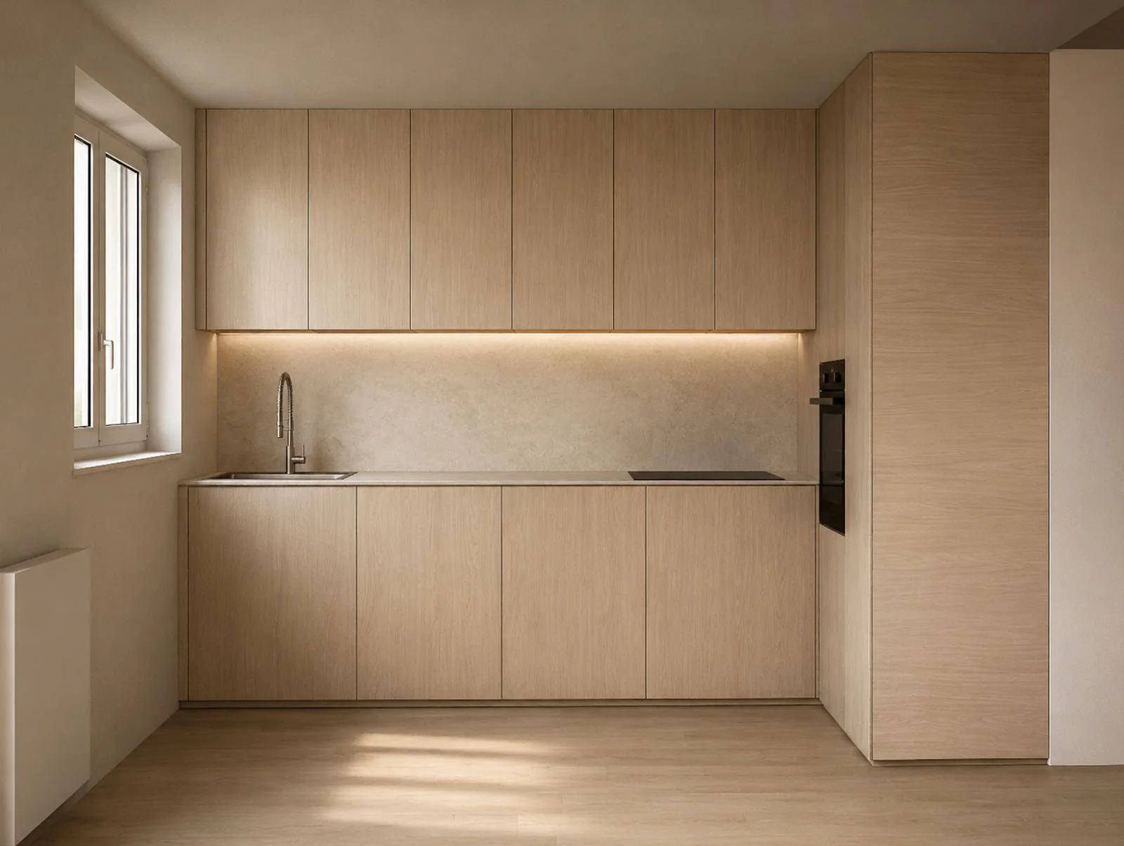 Cuisine neuve en bois clair dans un appartement T4 rénové à Annecy-le-Vieux