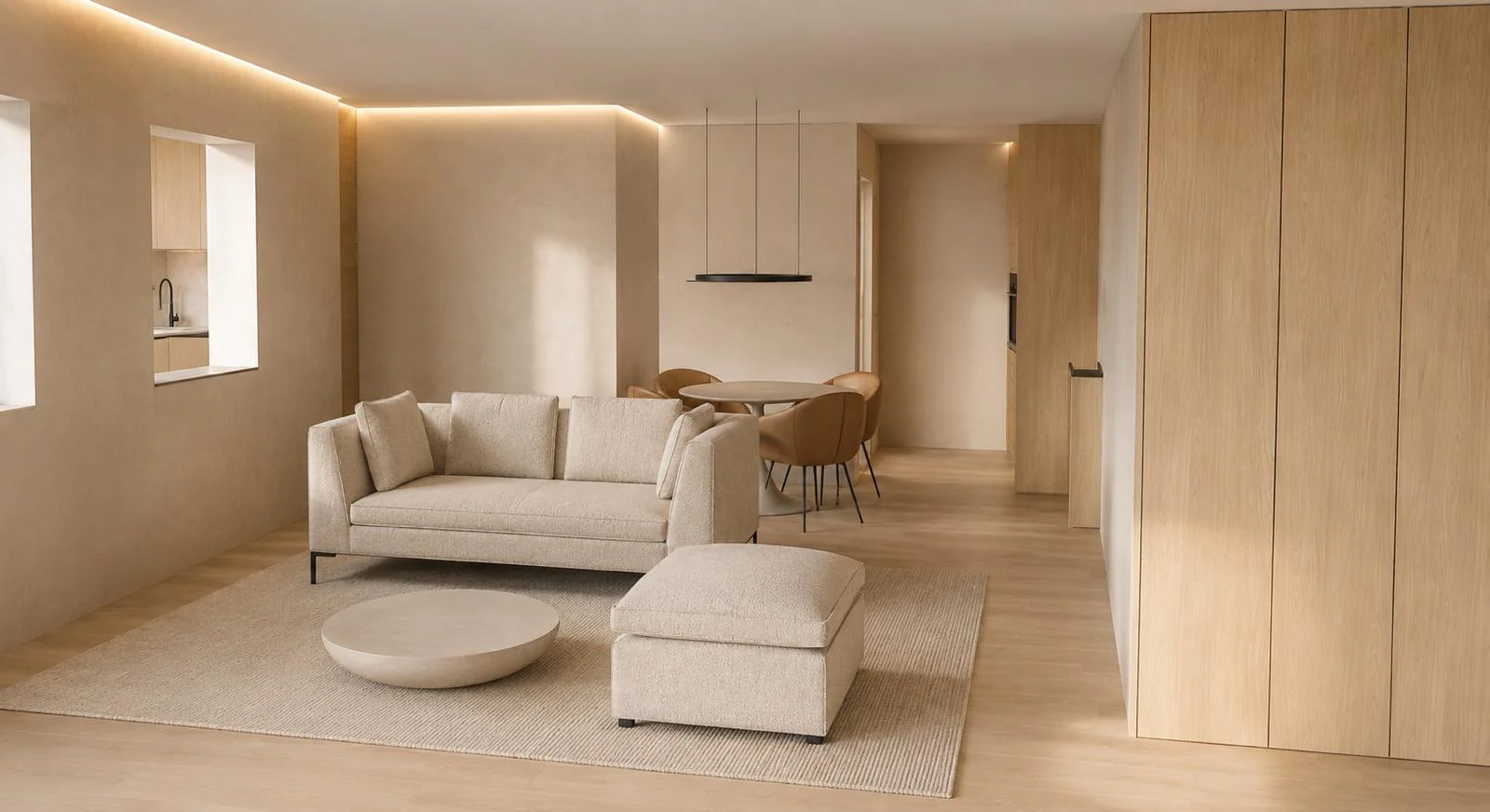 Pièce de vie rénovée avec salon et salle à manger dans un appartement T4 à Annecy-le-Vieux